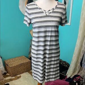 Sonoma Gray and White Striped Dress